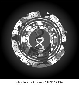 dna icon inside grey camouflage texture