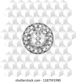 dna icon inside grey icon or emblem with geometric cube white background