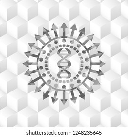 dna icon inside grey emblem. Vintage with geometric cube white background