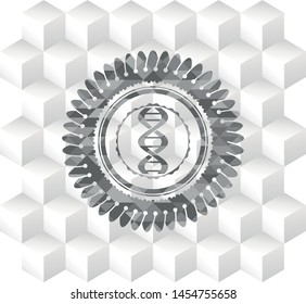 dna icon inside grey emblem. Vintage with geometric cube white background