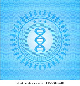dna icon inside light blue water badge background.