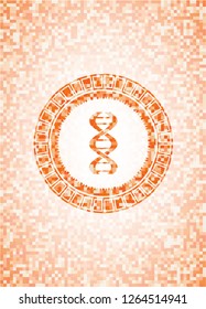 dna icon inside orange mosaic emblem with background