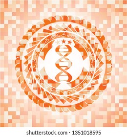dna icon inside orange mosaic emblem with background
