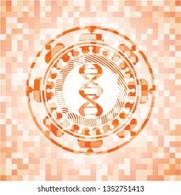 dna icon inside orange mosaic emblem with background