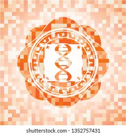 dna icon inside orange mosaic emblem with background