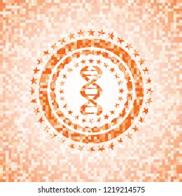 dna icon inside orange tile background illustration. Square geometric mosaic seamless pattern with emblem inside.