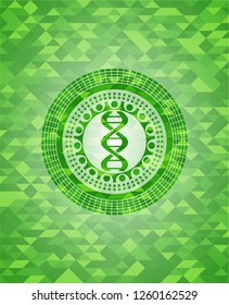 dna icon inside realistic green mosaic emblem