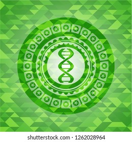 dna icon inside realistic green emblem. Mosaic background