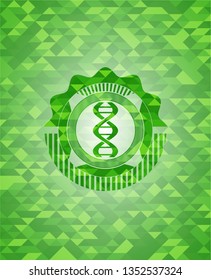 dna icon inside realistic green emblem. Mosaic background