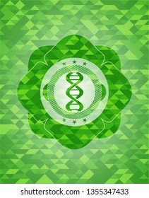 dna icon inside realistic green mosaic emblem