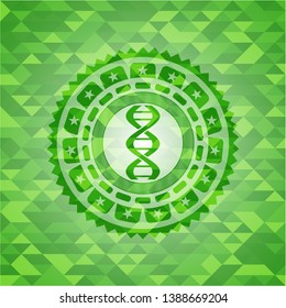 dna icon inside realistic green mosaic emblem