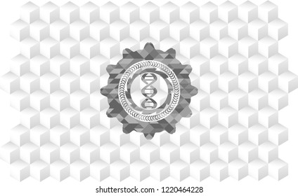 dna icon inside realistic grey emblem with geometric cube white background
