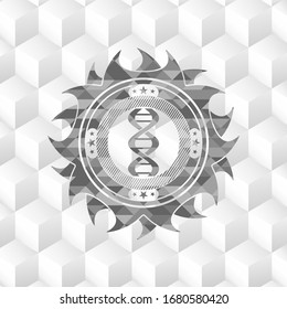 dna icon inside realistic grey emblem with geometric cube white background