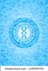 dna icon inside realistic light blue emblem. Mosaic background