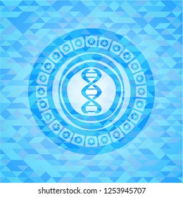 dna icon inside realistic light blue mosaic emblem