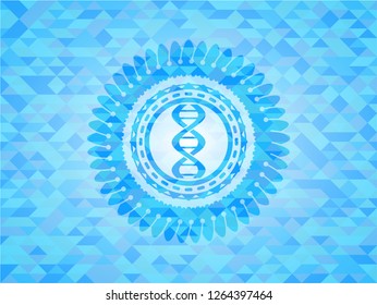 dna icon inside realistic sky blue mosaic emblem