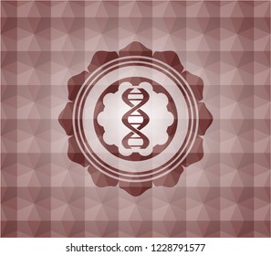 dna icon inside red badge with geometric pattern background. Seamless.