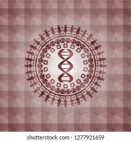 dna icon inside red badge with geometric pattern. Seamless.