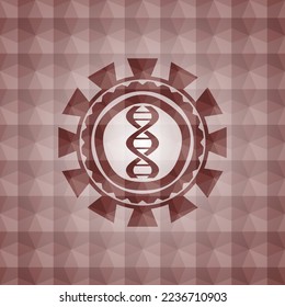 dna icon inside red badge with geometric pattern. Seamless. 