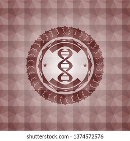 dna icon inside red emblem with geometric pattern. Seamless.