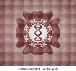 dna icon inside red geometric pattern emblem. Seamless.