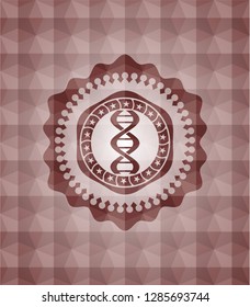 dna icon inside red geometric pattern emblem. Seamless.