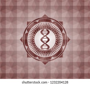dna icon inside red seamless polygonal badge.