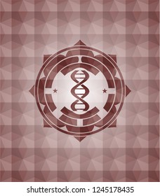 dna icon inside red seamless badge with geometric background.