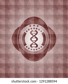 dna icon inside red seamless geometric emblem.