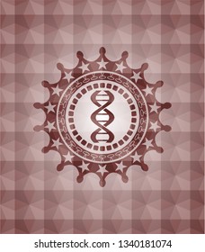 dna icon inside red seamless geometric pattern emblem. Seamless.