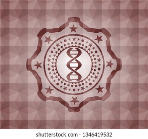 dna icon inside red seamless geometric badge.