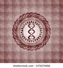 dna icon inside red seamless emblem with geometric background.