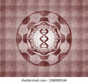 dna icon inside red seamless emblem with geometric background.