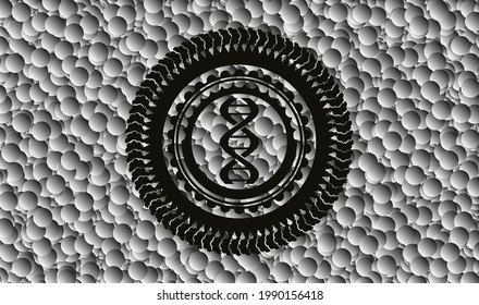 dna icon inside retro style black emblem with grey bubbles background. Vector Illustration. Detailed. 