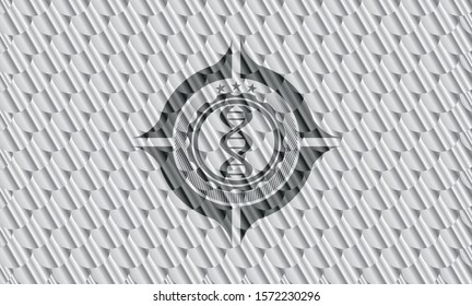 dna icon inside shiny silver emblem. Scales pattern. Vector Illustration. Detailed.