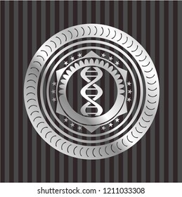 dna icon inside silver badge or emblem