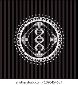 dna icon inside silver emblem or badge