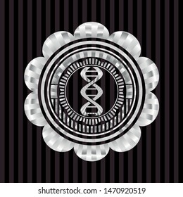 dna icon inside silver emblem or badge