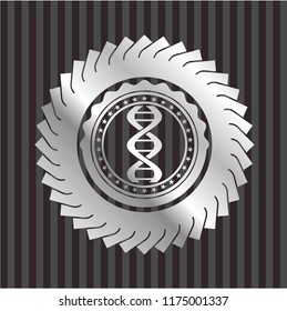 dna icon inside silver shiny badge