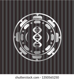 dna icon inside silver shiny emblem