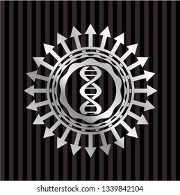 dna icon inside silvery badge or emblem