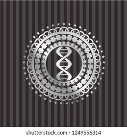 dna icon inside silvery emblem or badge