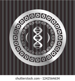 dna icon inside silvery shiny emblem