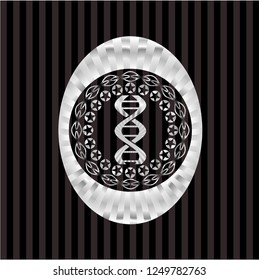 dna icon inside silvery shiny badge