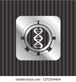 dna icon inside silvery shiny emblem
