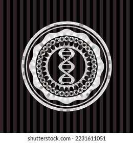 dna icon inside silvery shiny emblem. 