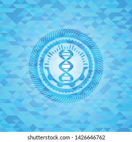 dna icon inside sky blue emblem with mosaic background