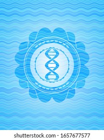 dna icon inside sky blue water style emblem.