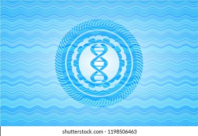 dna icon inside water wave representation badge background.