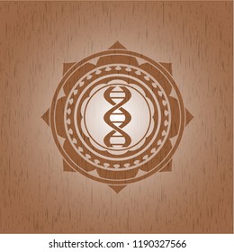 dna icon inside wooden emblem. Vintage.